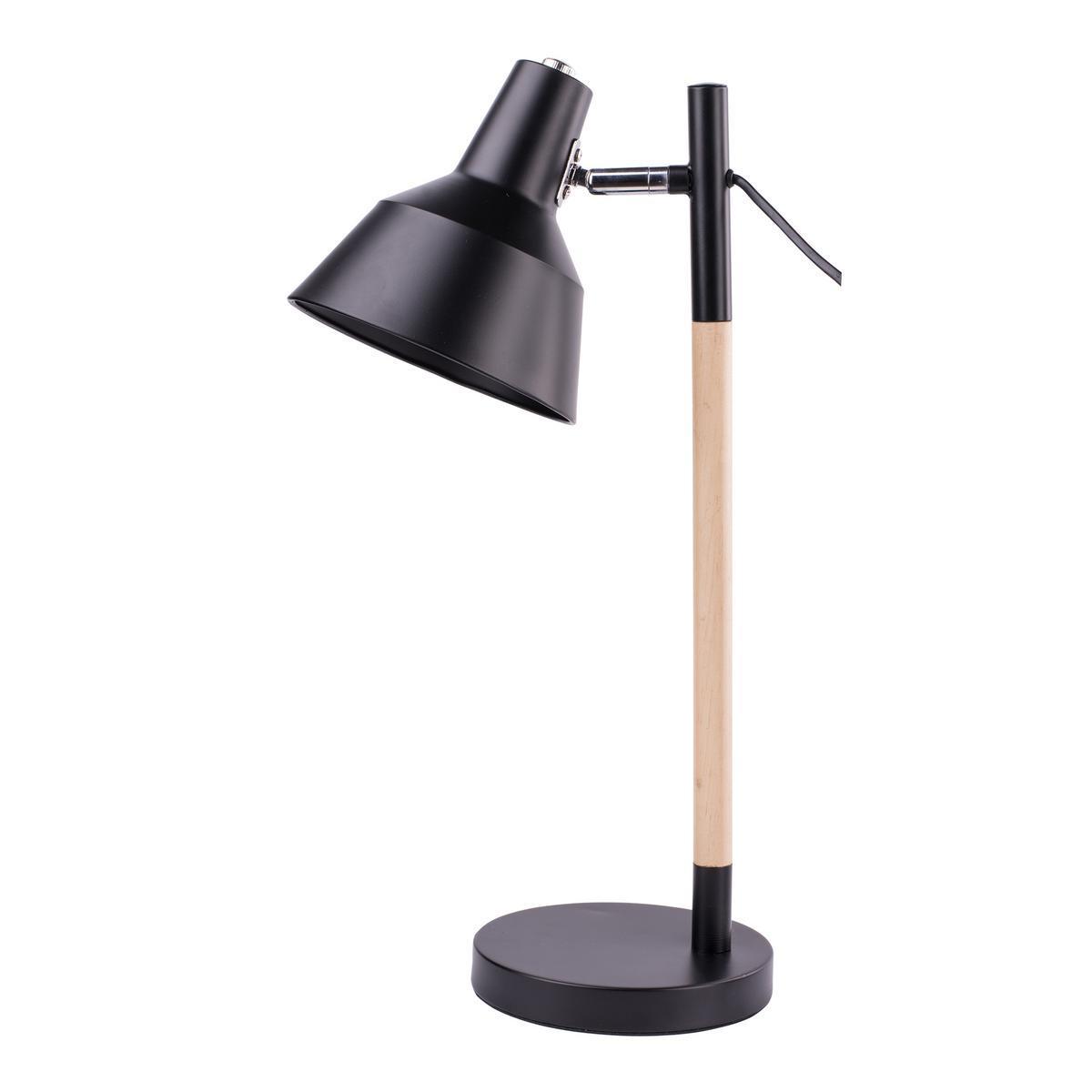 Lampe de bureau - Métal et pin - 17 x H 51 cm - Noir