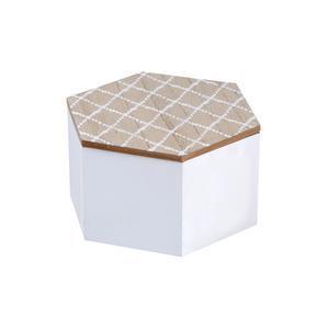 Boîte déco scandinave - MDF - 14,5 x 6,8 x H 22,5 cm - Blanc et beige