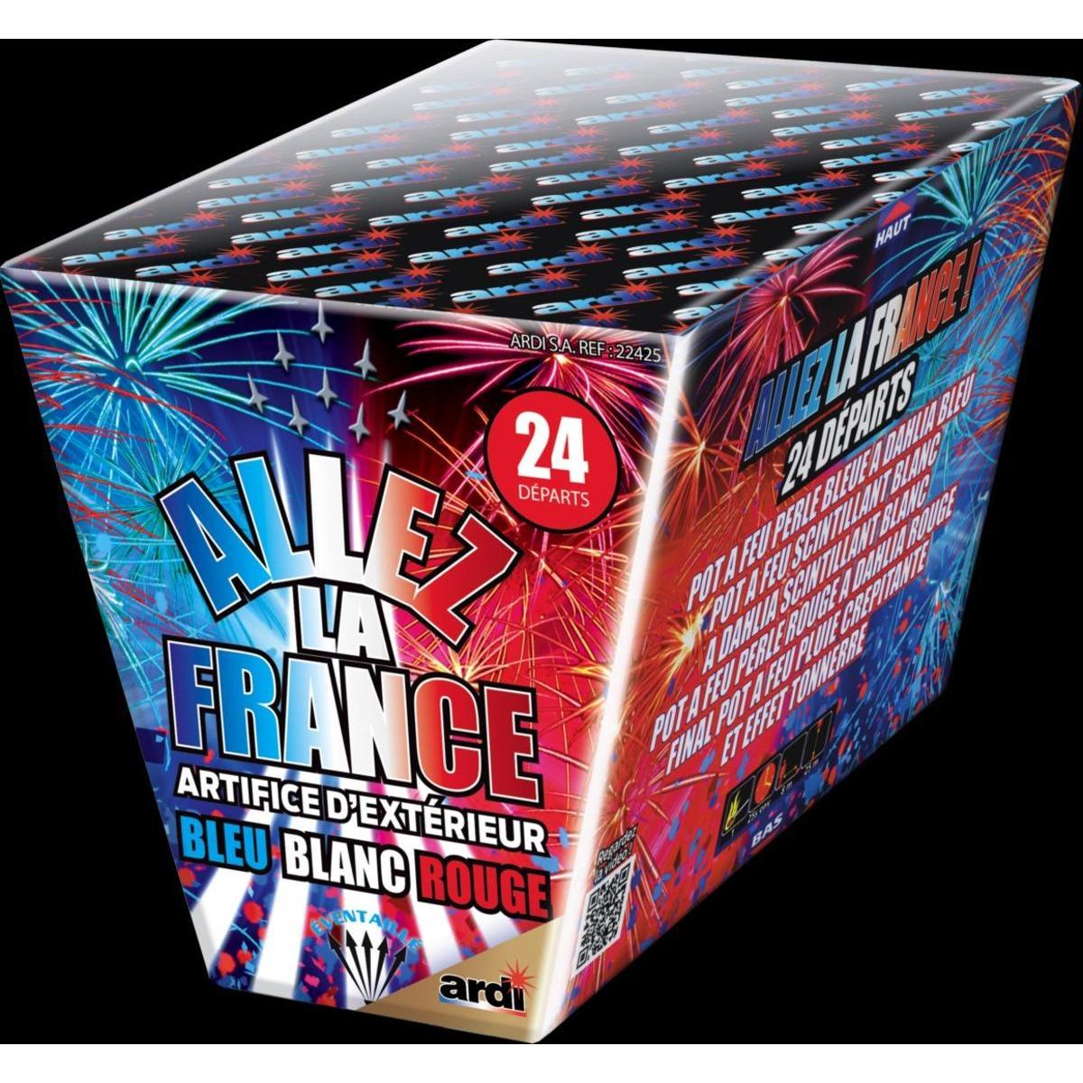 Feu d'artifice 'Allez la France' - Poudre explosive - 15 x 20 x 15 cm - Bleu et Blanc et Rouge