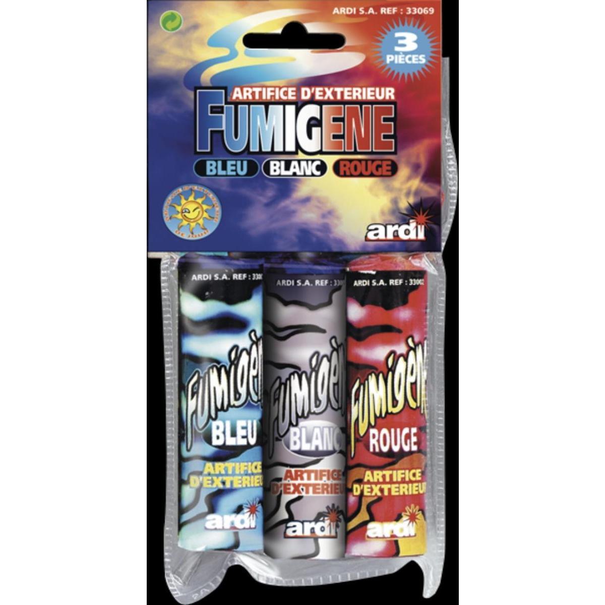 3 fumigènes - Poudre explosive - Bleu et Blanc et Rouge