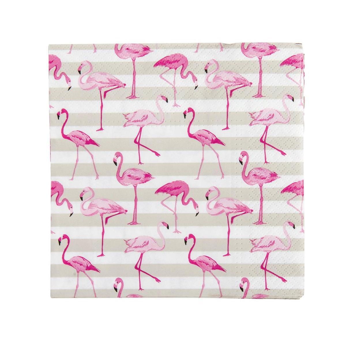 20 serviettes flamant rose - Papier - 33 x 33 cm - Multicolore