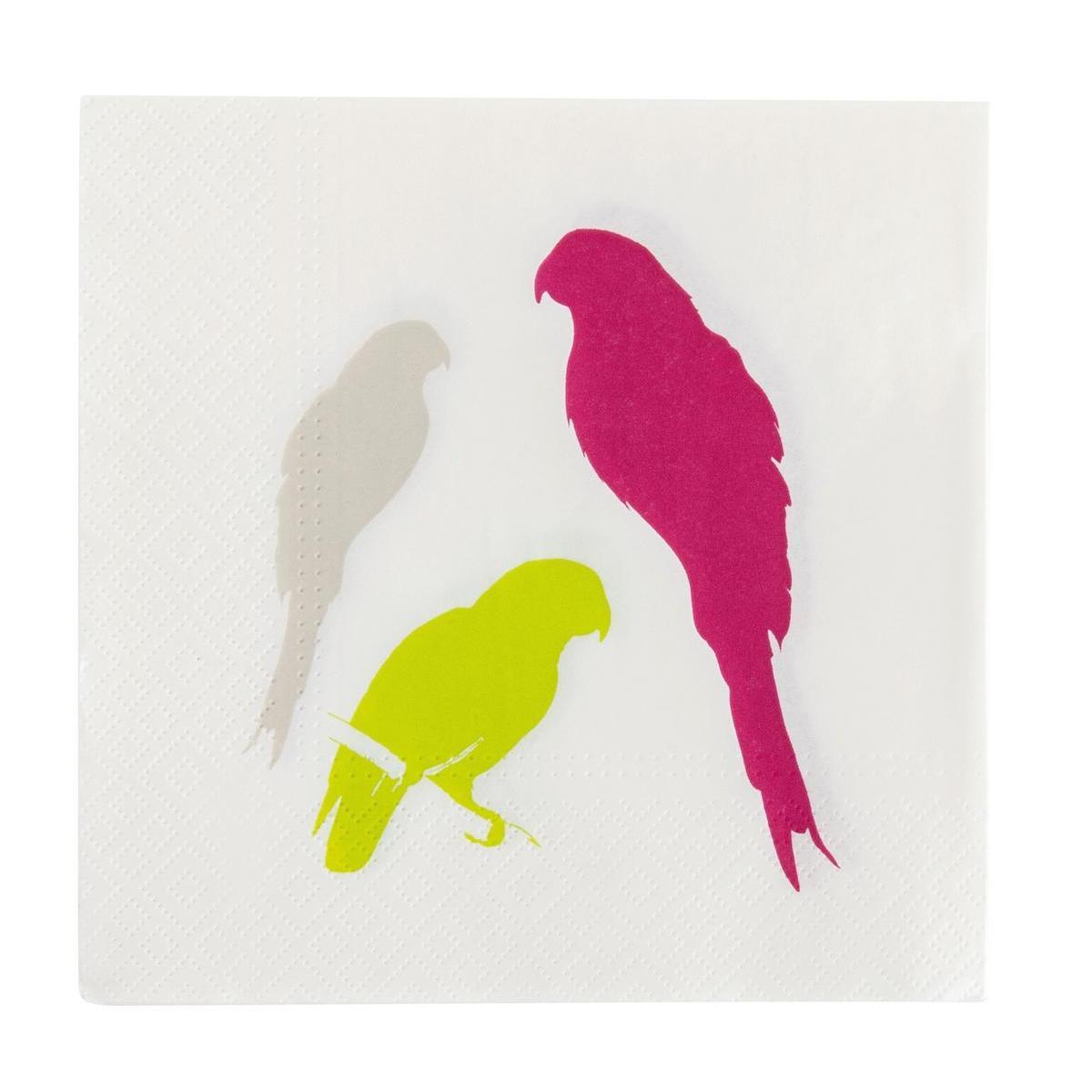 20 serviettes perroquets - Papier - 33 x 33 cm - Multicolore