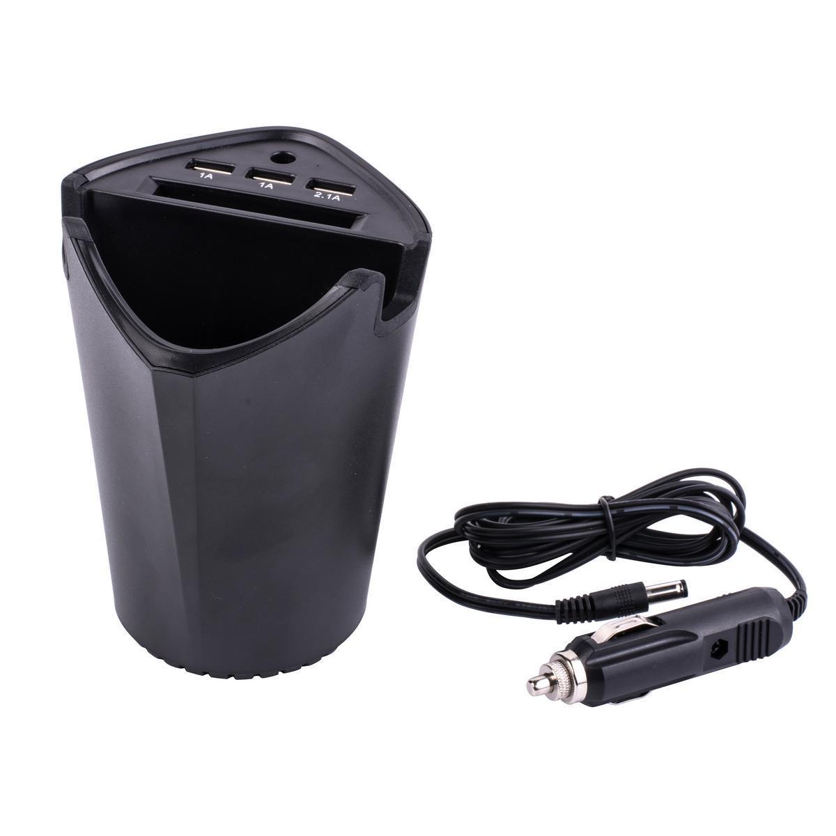 Gobelet chargeur USB pour voiture - Plastique - 10,6 x 10,2 x H 13 cm - Noir