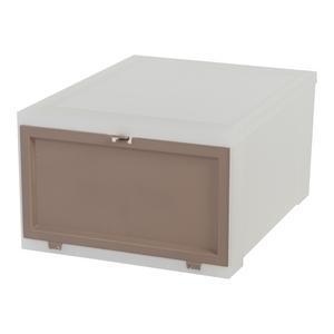 Boîte de rangement avec ouverture frontale - Plastique - 35,5 x 28 x H 18 cm - Blanc et taupe