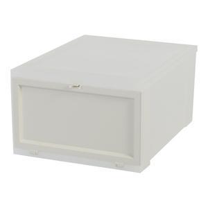 Boîte de rangement avec ouverture frontale - Plastique - 35,5 x 28 x H 18 cm - Blanc et ivoire