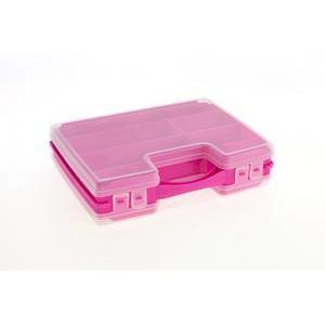 Malette de rangement double compartiments - Plastique - 28 x 21,5 x H 6 cm - Vert, rose ou gris