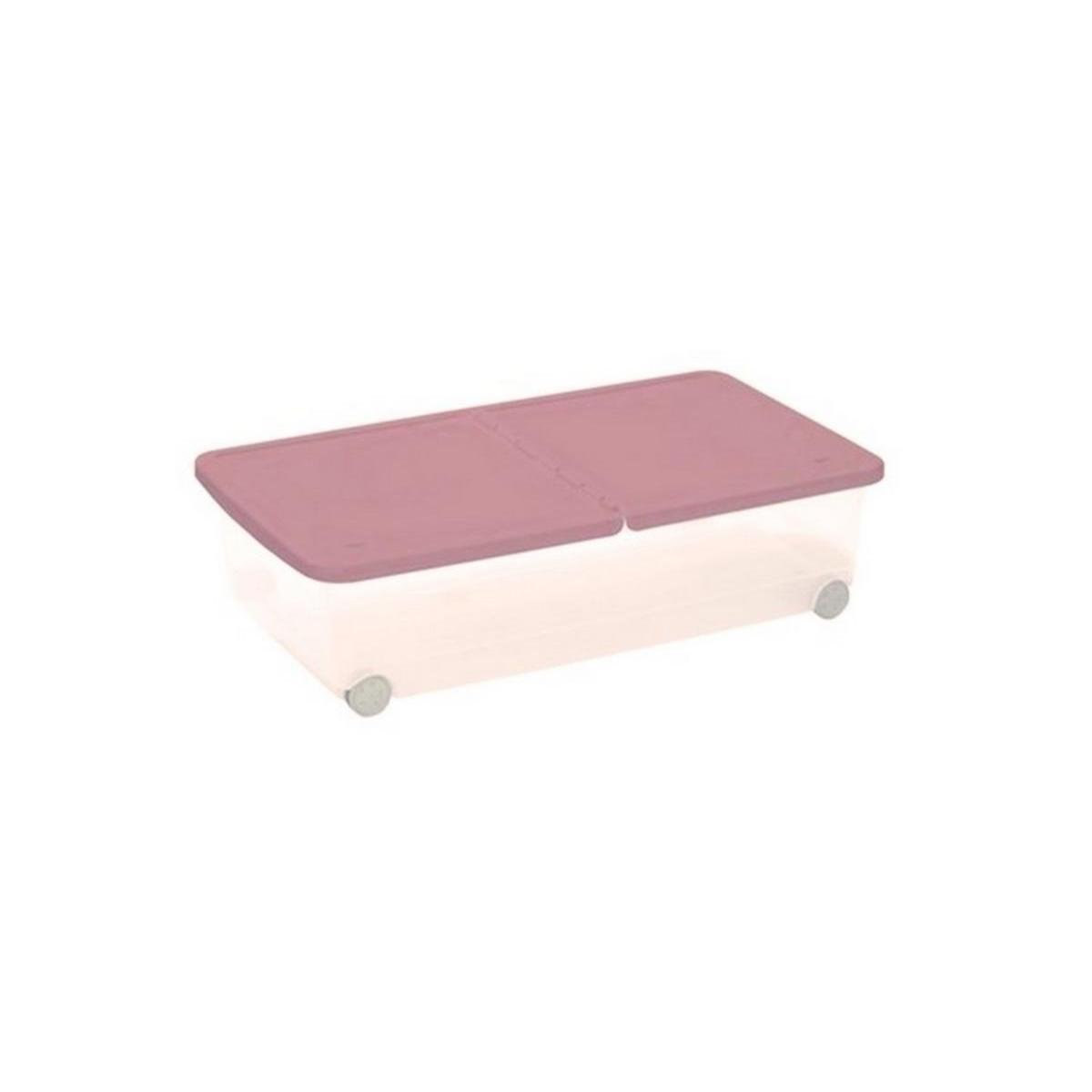 Boîte de rangement sur roulettes - Plastique - 69 x 39 x H 18 cm - Transparent et fuchsia