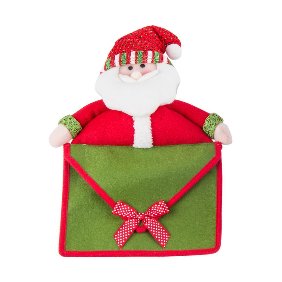 Suspension Père-Noël avec enveloppe - Polyester - 28 x 7,5 x H 33 cm - Rouge, vert et blanc