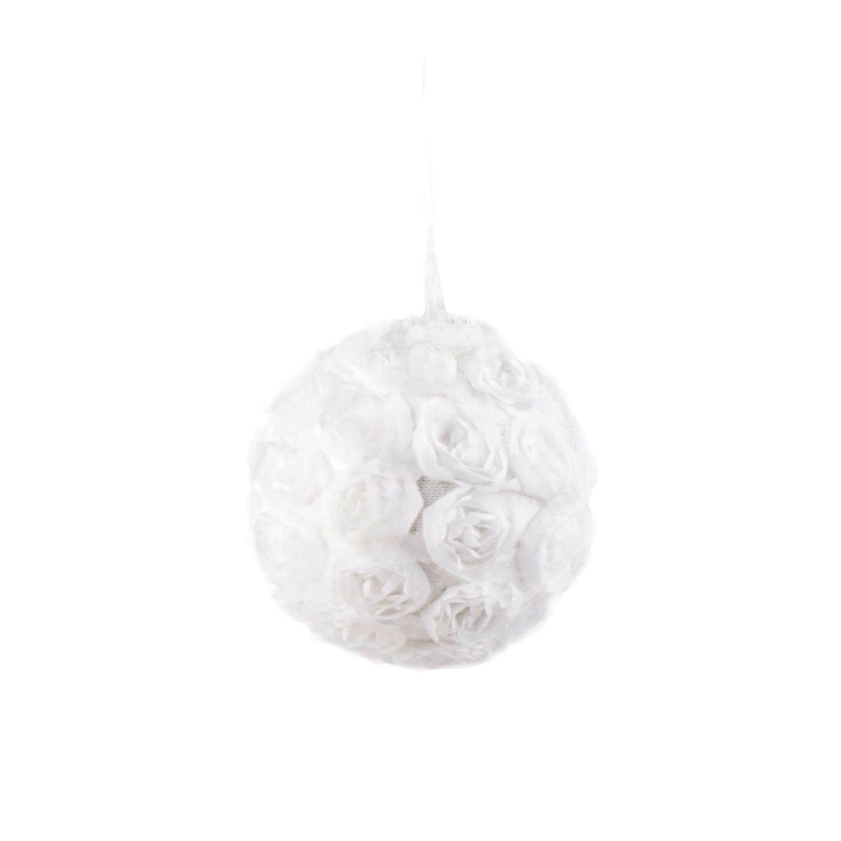 Boule de Noël fleurs - Polystyrène - Ø 10 cm - Blanc
