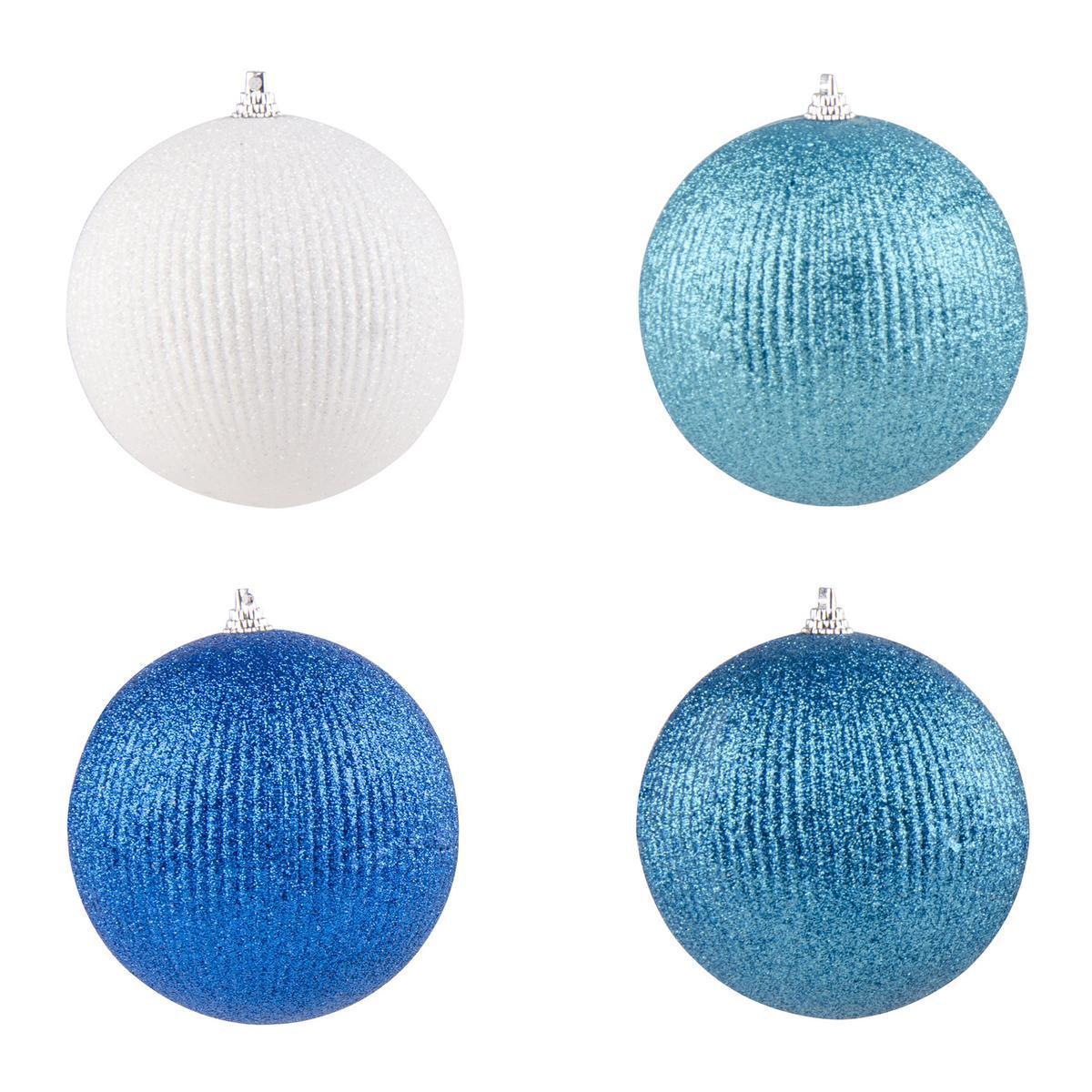 Boule de Noël pailletée - Polystyrène - Ø 10 cm - Bleu
