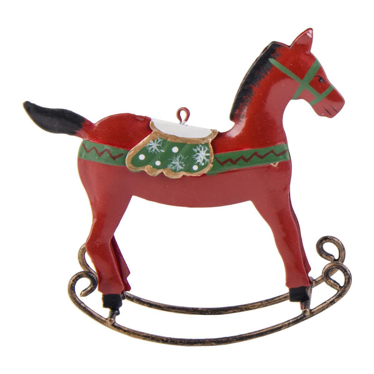 Suspension cheval à bascule - Métal - 12 x 3 x H 12 cm - Rouge et vert