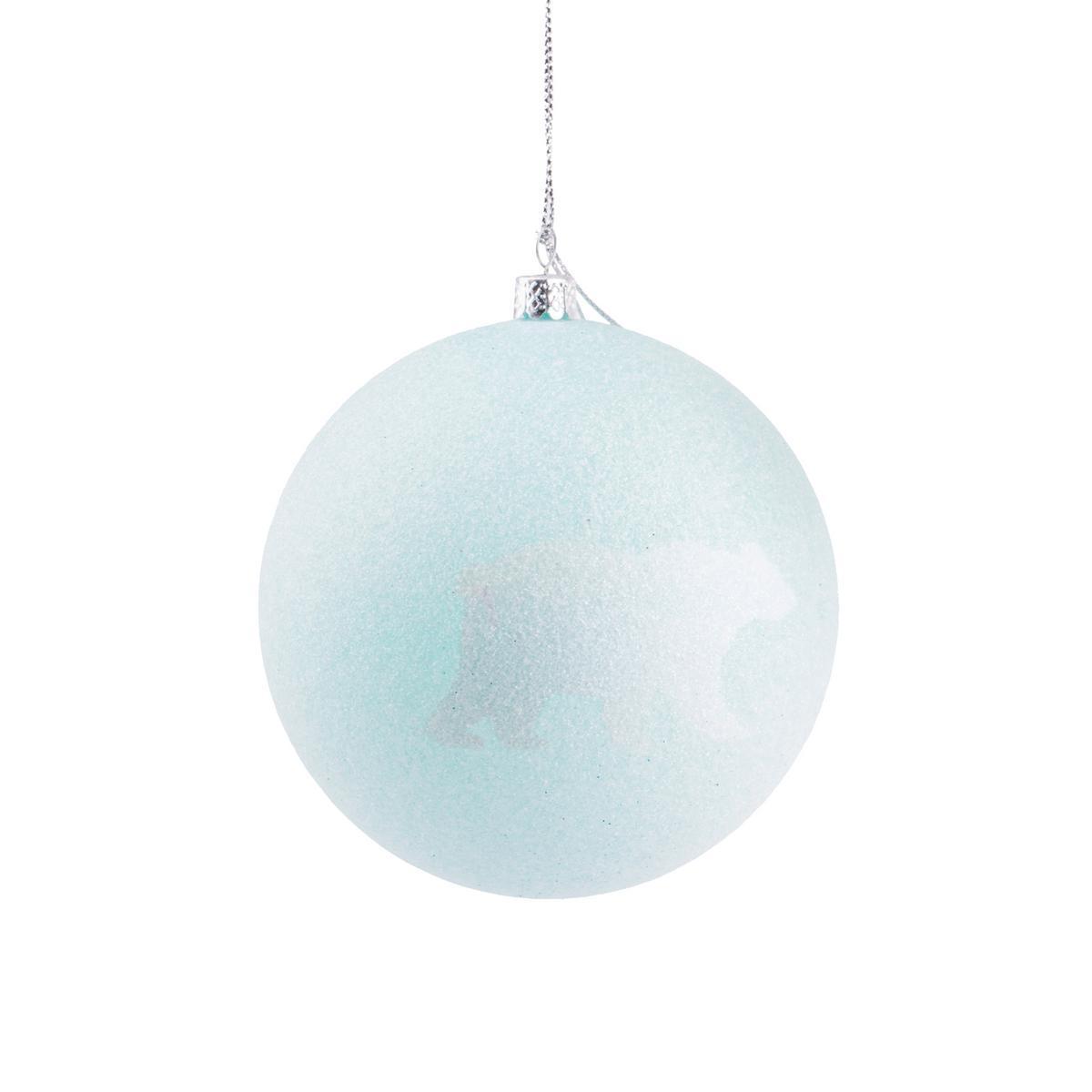 Boule de Noël motif ours - Plastique - Ø 10 cm - Vert menthe