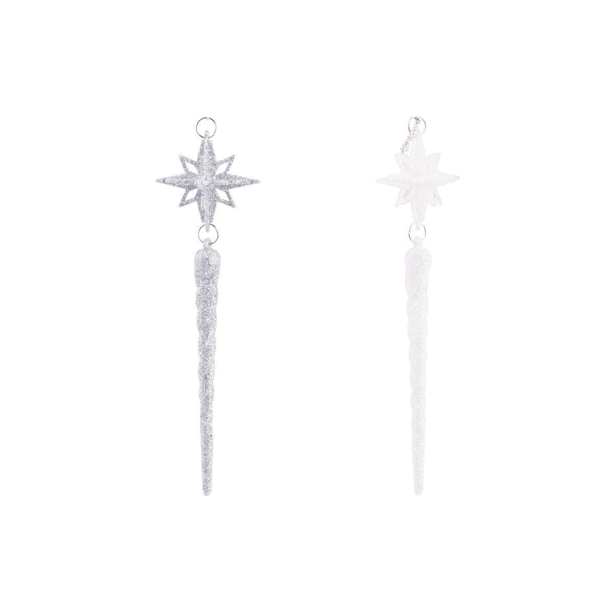 Suspension étoile stalactite - Plastique - H 12 cm - Argentée ou blanc