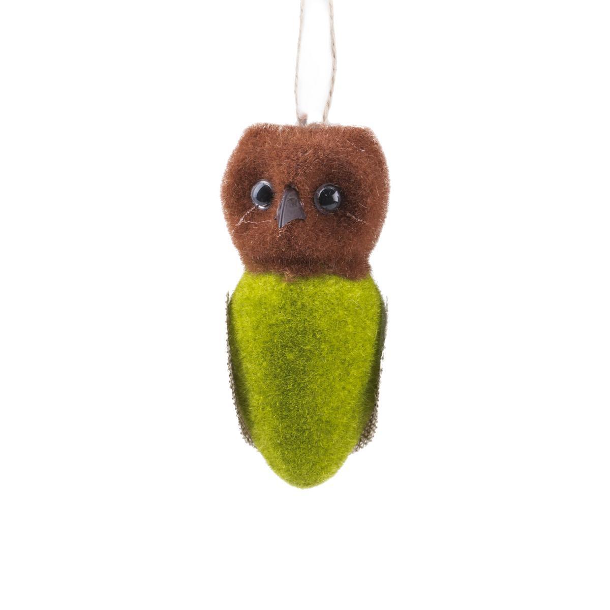 Suspension hibou - Polystyrène - H 12 cm - Marron et vert