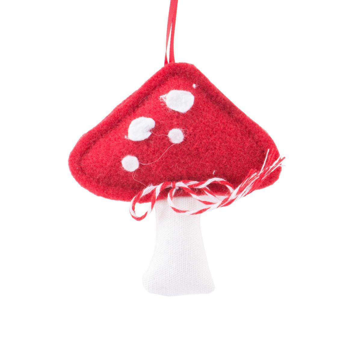 Suspension champignon - Tissu - 9,5 x H 9,5 cm - Rouge et blanc