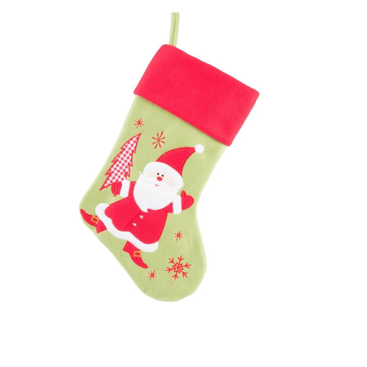 Chaussette à suspendre Père Noël - Polyester - 25 x H 40 cm - Rouge et vert