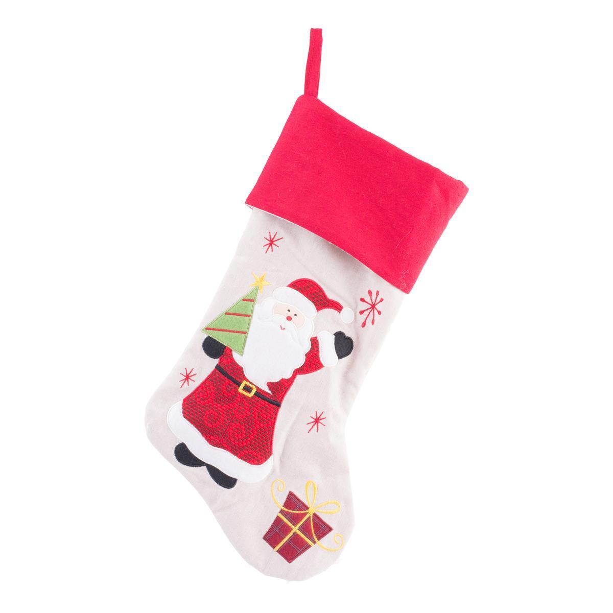 Chaussette à suspendre Père Noël - Polyester - 25 x H 40 cm - Multicolore