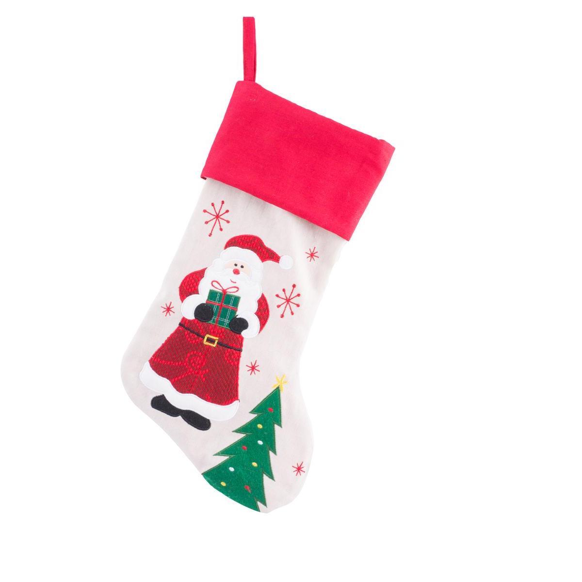 Chaussette à suspendre Père Noël - Polyester - 25 x H 40 cm - Multicolore