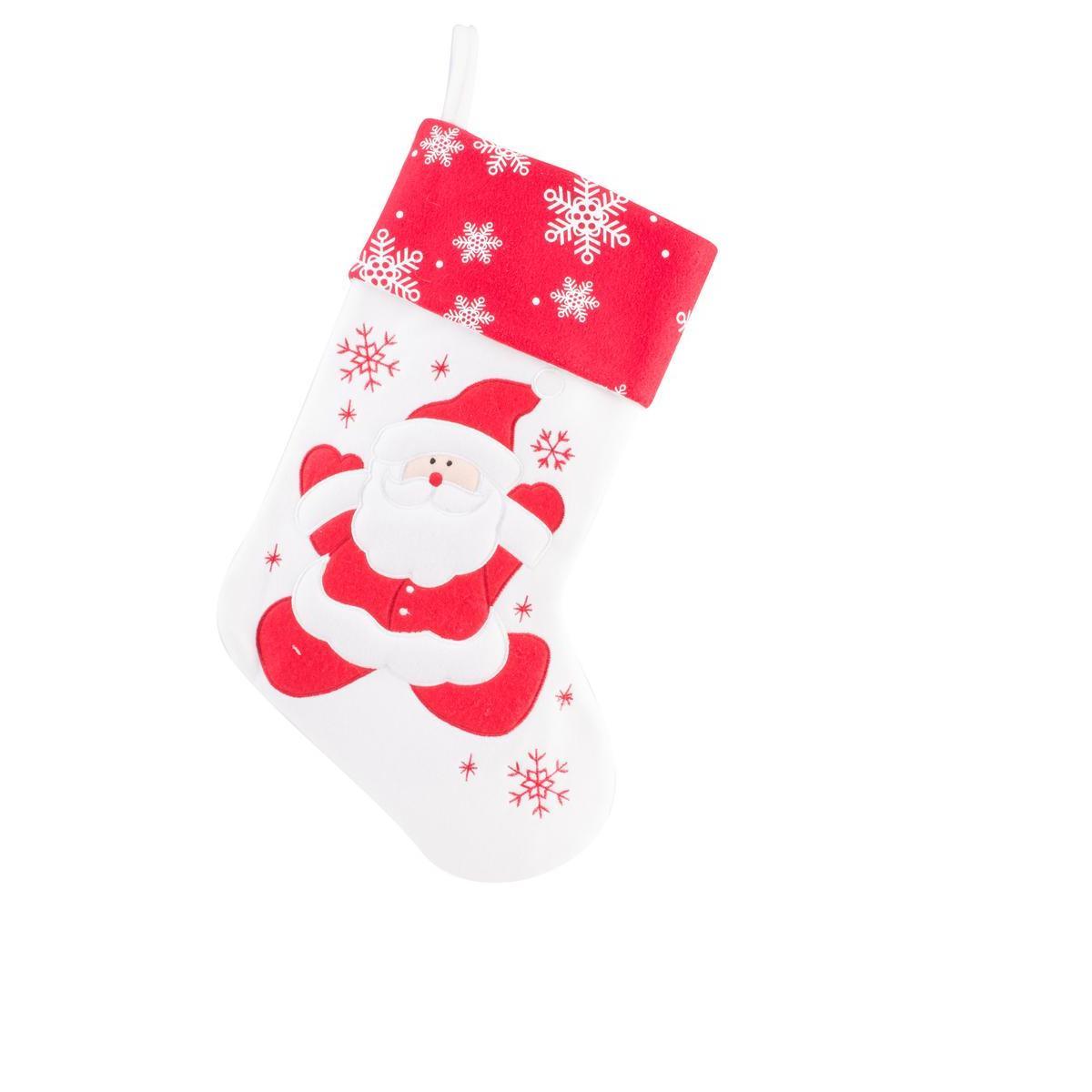 Chaussette à suspendre Père Noël - Polyester - 25 x H 40 cm - Rouge et blanc