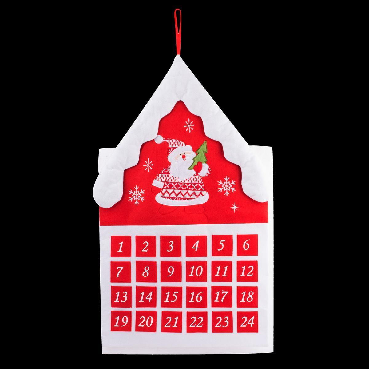 Calendrier de l'Avent Père Noël - Polyester - 53 x H 80 cm - Rouge et blanc