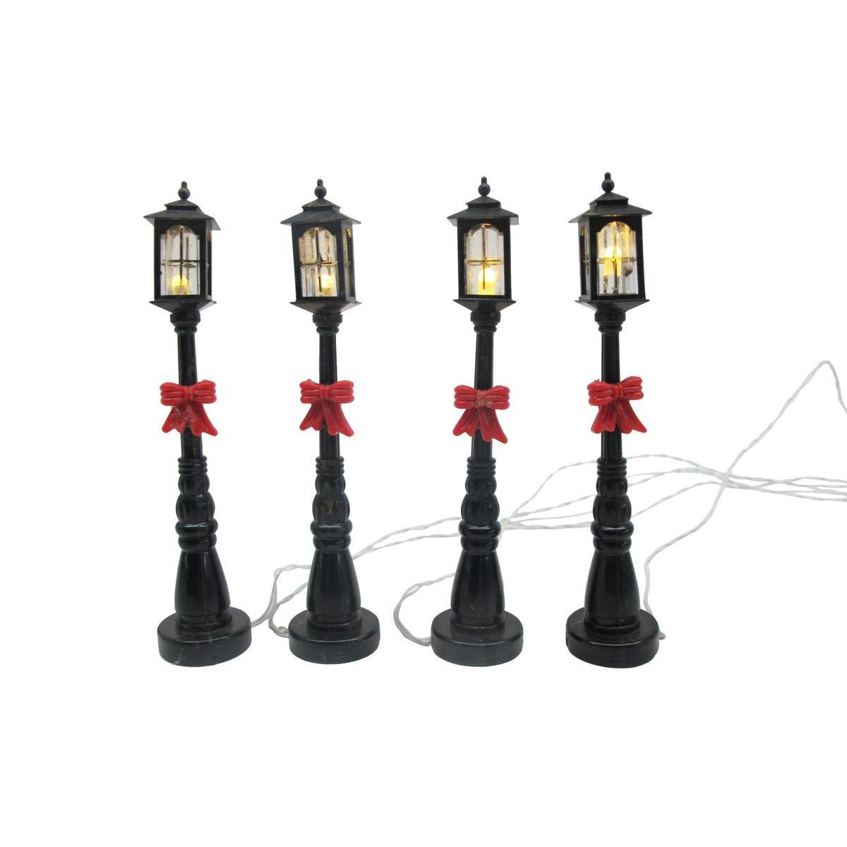 4 lampadaires pour village de Noël - H 10 cm - Noir, vert, rouge, blanc