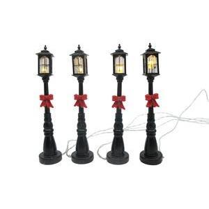 4 lampadaires pour village de Noël - H 10 cm - Noir, vert, rouge, blanc