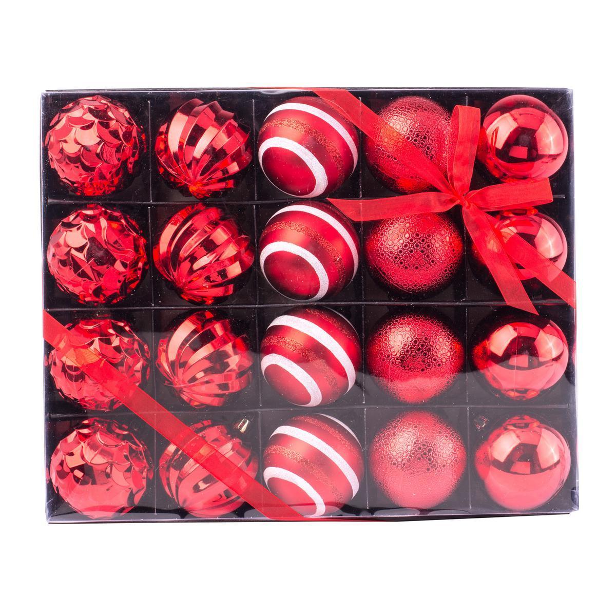 20 boules de Noël - Plastique -  6 cm - Rouge