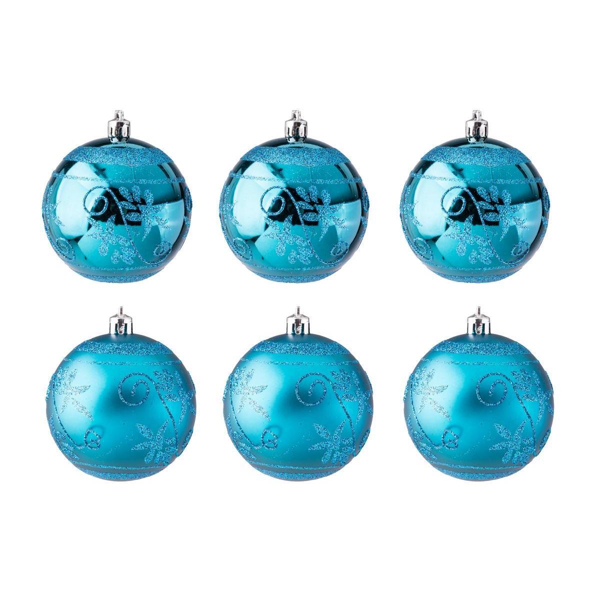 6 boules de Noël - Plastique - ø 8 cm - Bleu