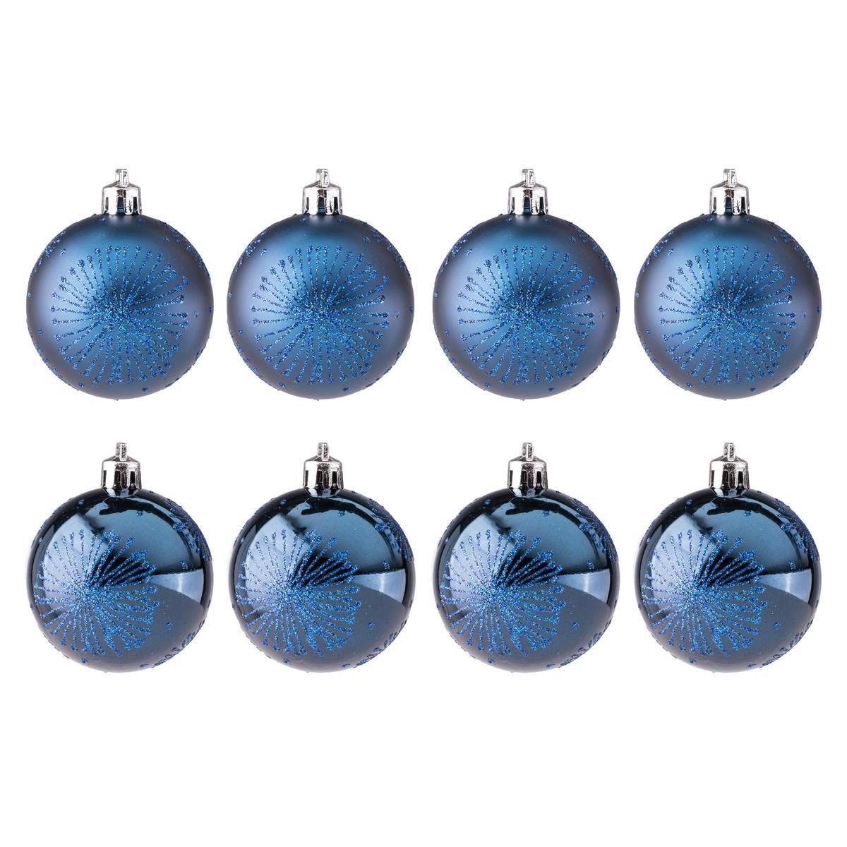8 boules de Noël - Plastique - ø 6 cm- Bleu