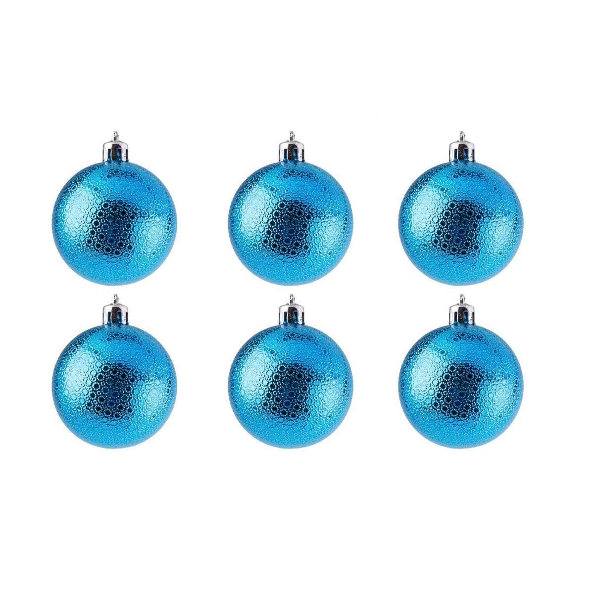 6 boules de Noël - Plastique - ø 6 cm - Bleu