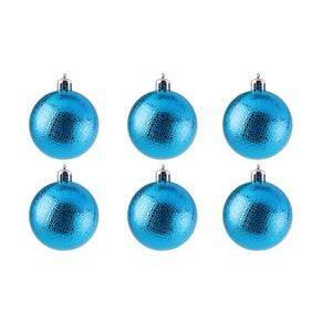 6 boules de Noël - Plastique - ø 6 cm - Bleu