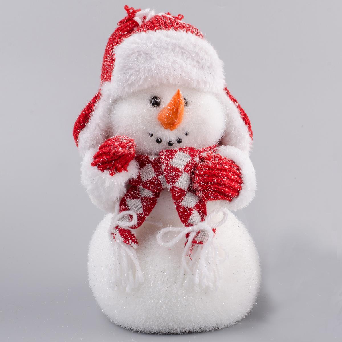 Bonhomme de neige avec chapeau - Polystyrène - 12 x 13 x H 24 cm - Blanc et rouge