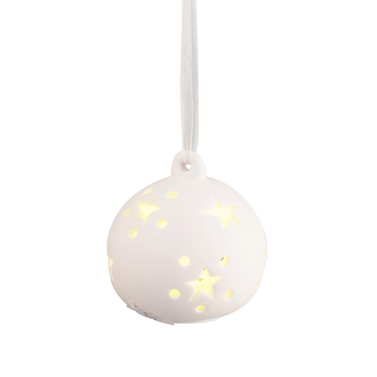 Suspension boule lumineuse - Porcelaine - Ø 6,5 cm - Blanc