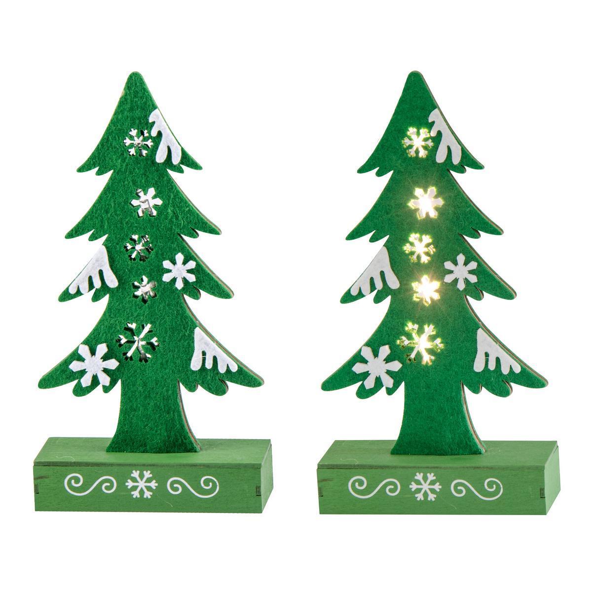Sapin lumineux décoratif - Polybois et feutrine - 12 x 4 x H 23 cm - Vert et blanc
