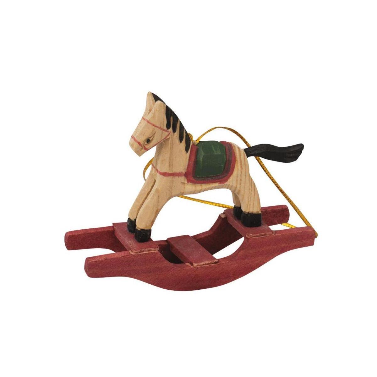 Mini cheval à bascule - MDF - 8 x H 6,5 cm - Marron, rouge et noir