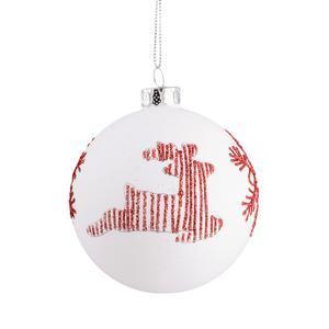 Boule de Noël dessins - Verre - Ø 8 cm - Blanc et rouge