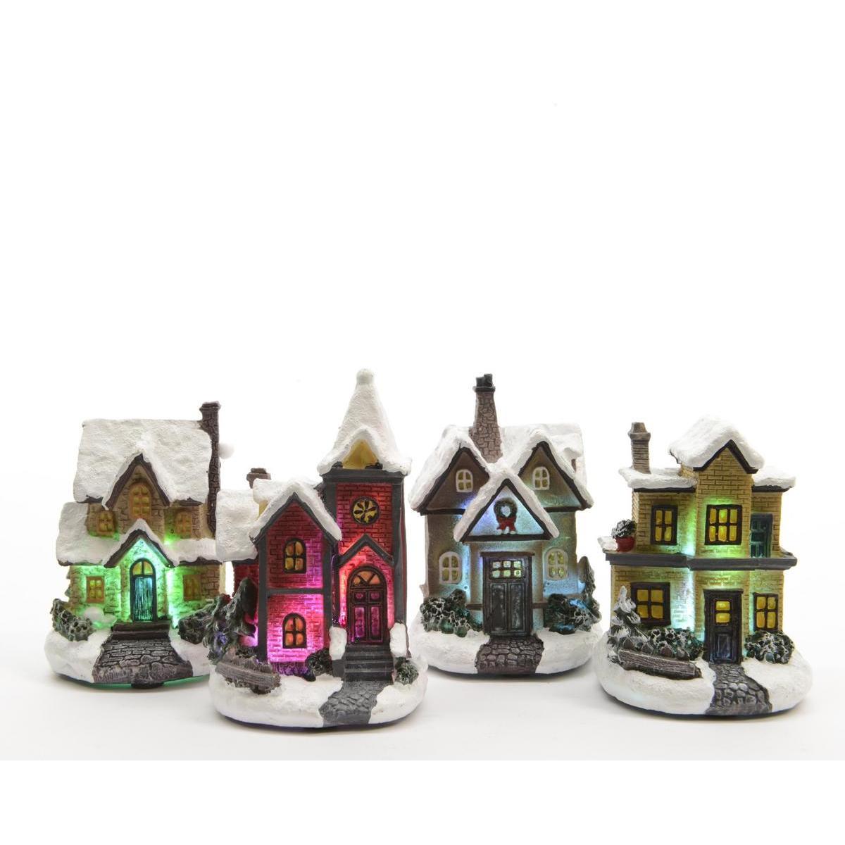 Mini maison lumineuse - Polyrésine - 6,5 x 6 x H 9,5 cm - Multicolore