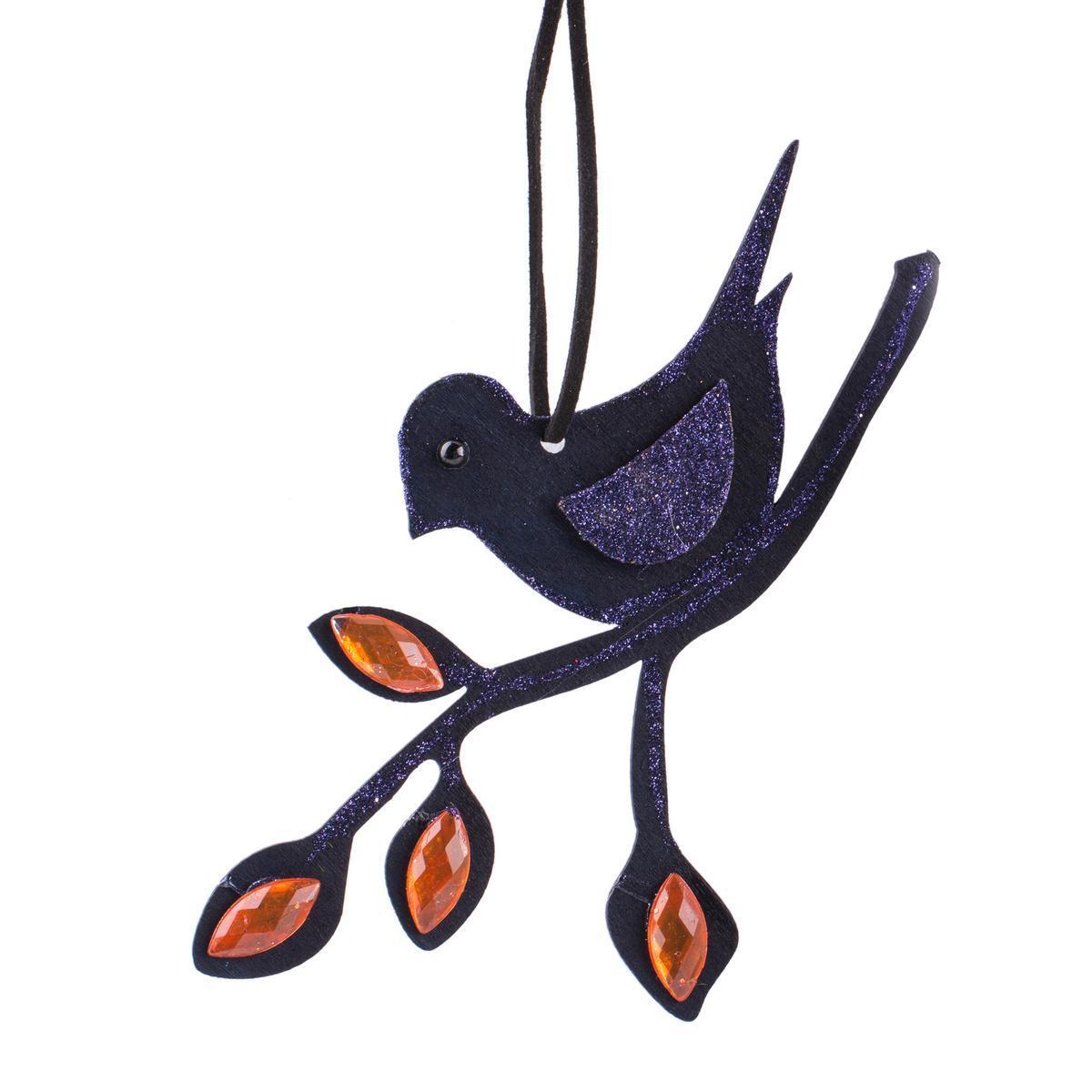 Suspension oiseau - MDF - 16 x 10,5 cm - Violet