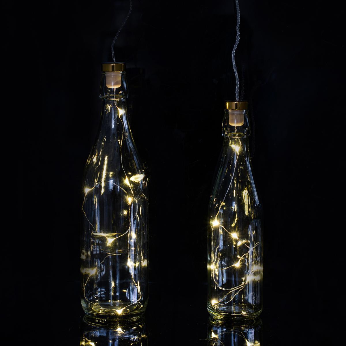 Guirlande électrique bouteille - Plastique - 7 x 4 x H 12 cm - Blanc