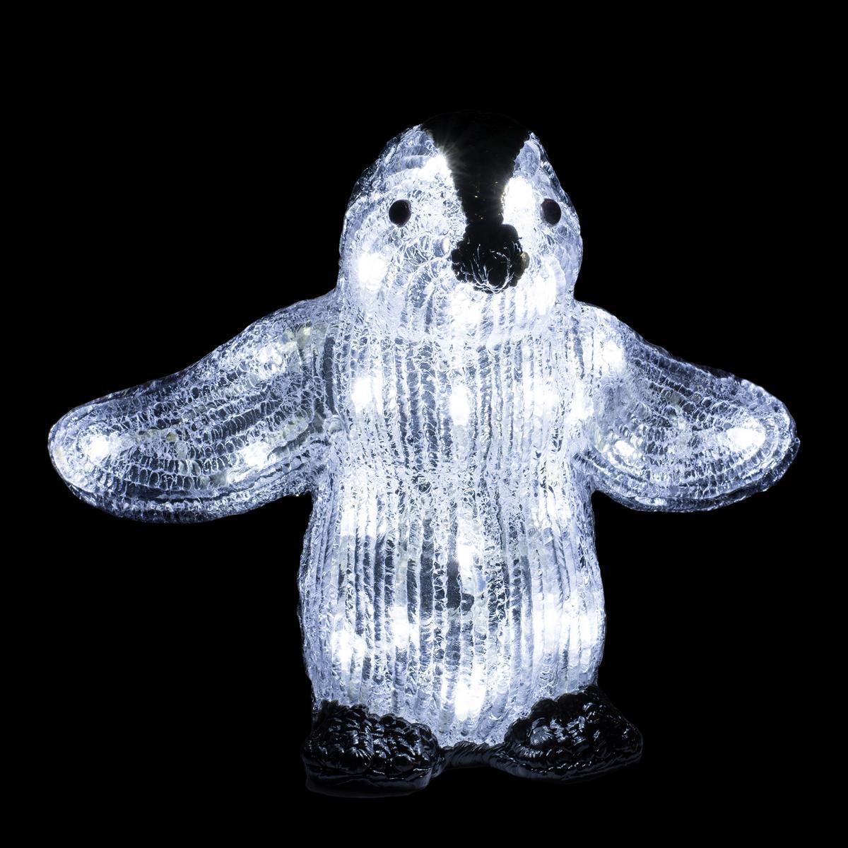 Pingouin lumineux - Acrylique - 26 x 12 x H 23 cm - Blanc et noir