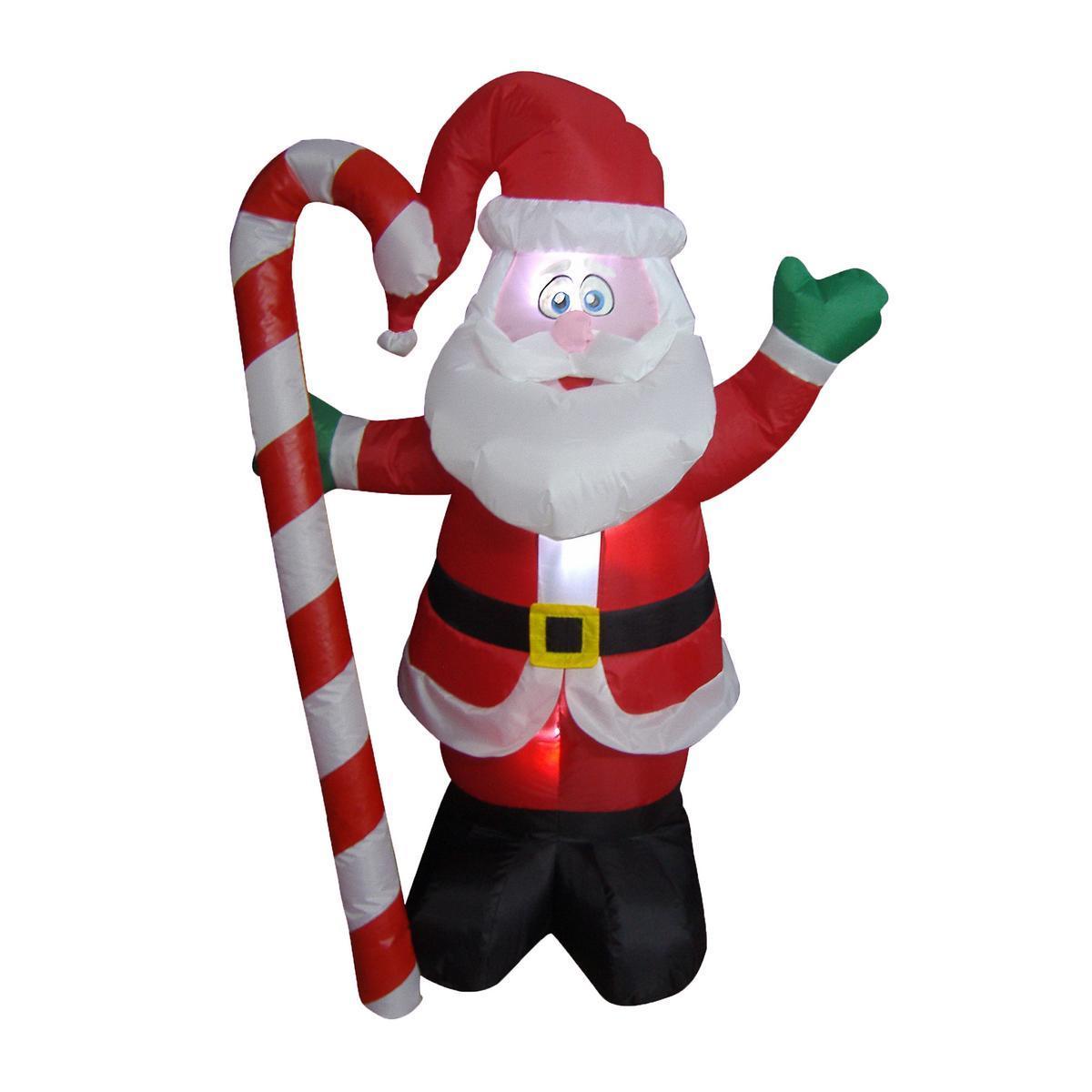 Père Noël gonflable - Polyester - 85 x 48 x H 124 cm - Blanc, rouge et vert