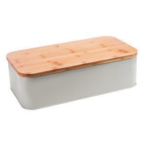 Boîte à pain - Acier et bambou - 42 x 23 x H 16 cm - Beige et marron