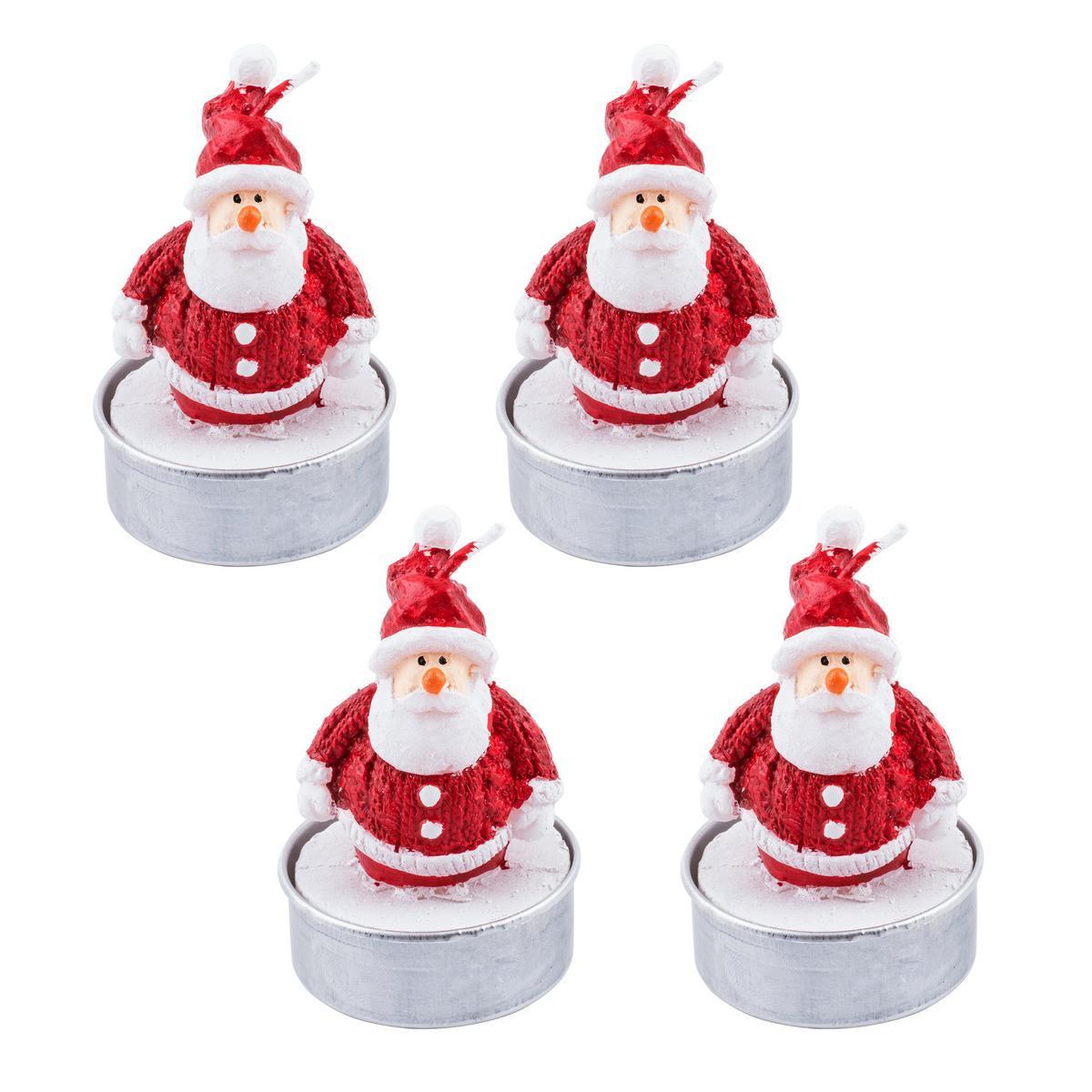 4 bougies Père-Noël - Paraffine - ø 3.8 cm - Rouge et blanc