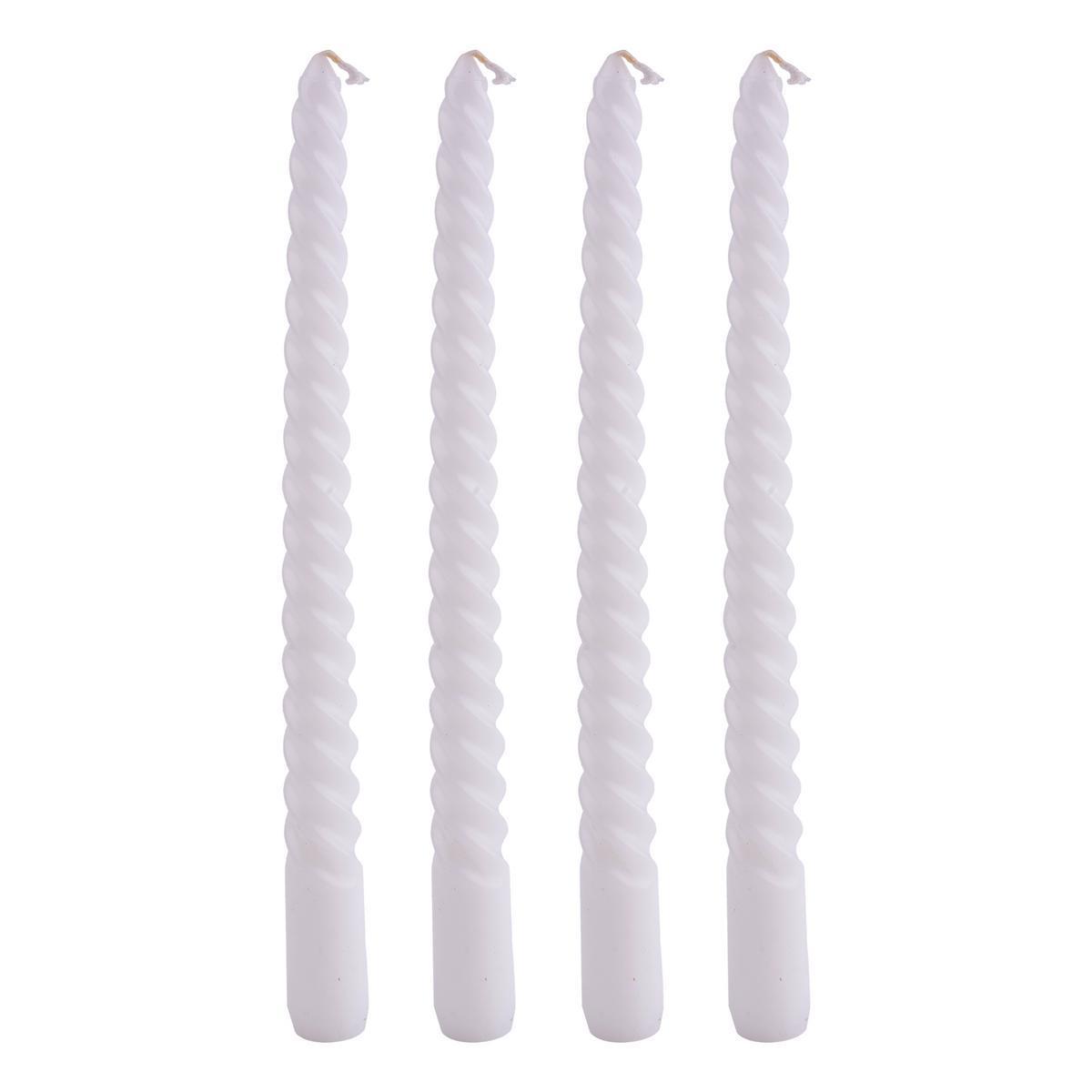 4 bougies flambeau torsade - Paraffine - H 25 cm - Blanc