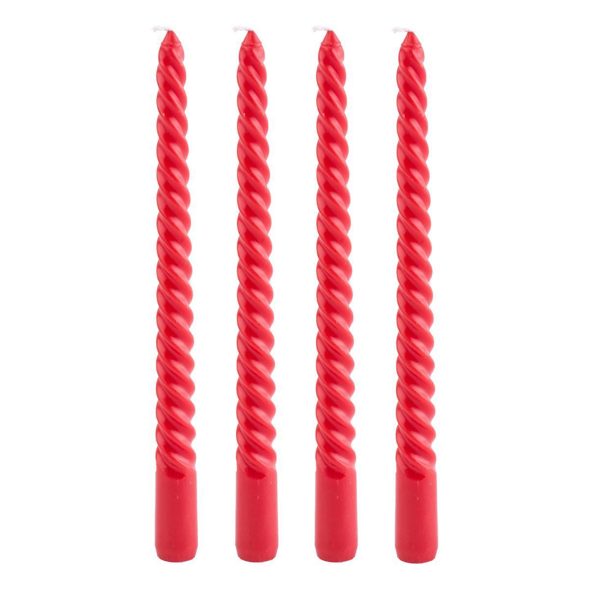 4 bougies flambeau torsade - Paraffine - H 25 cm - Rouge