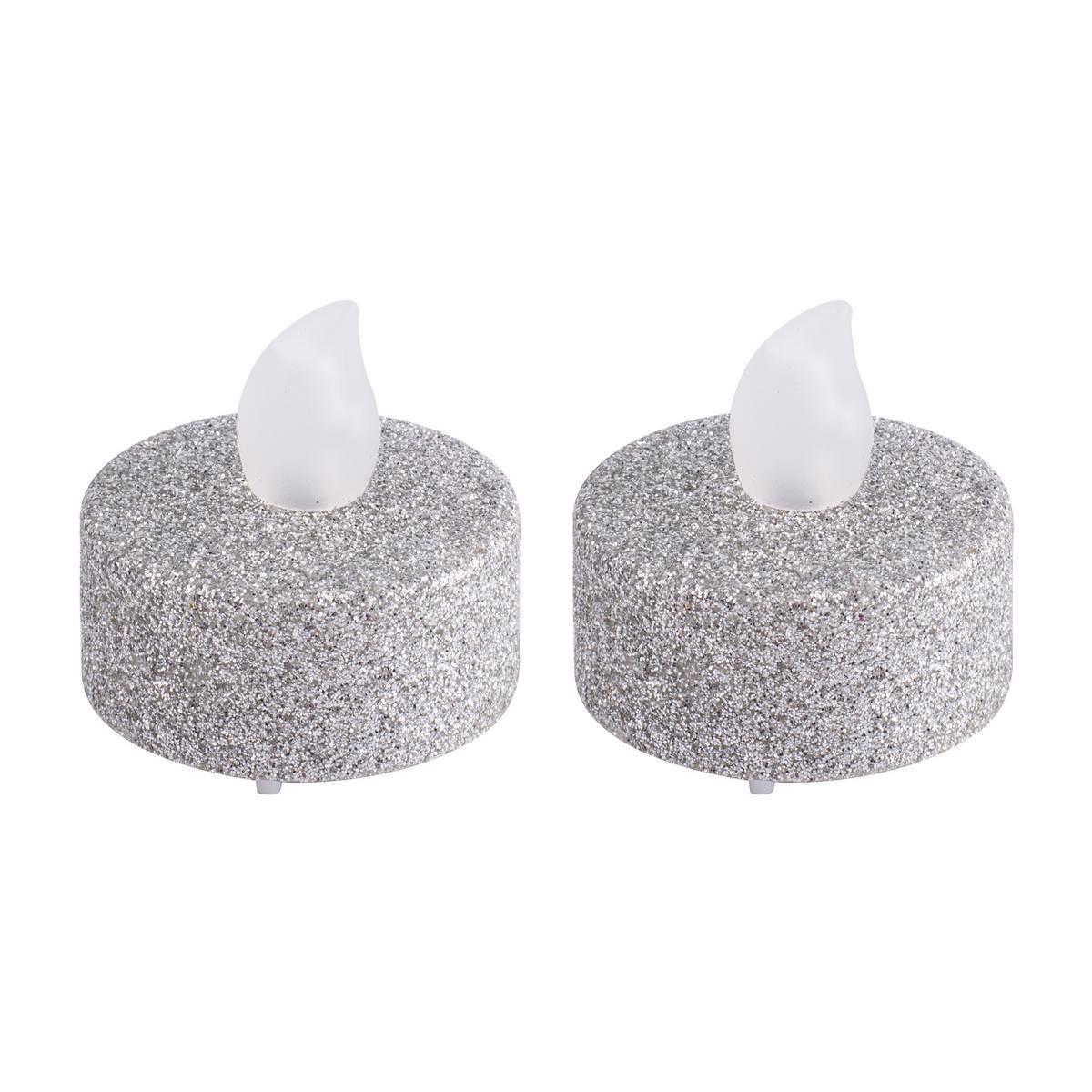 2 bougies chauffe-plat led - Plastique - Ø 3,8 cm - Argent