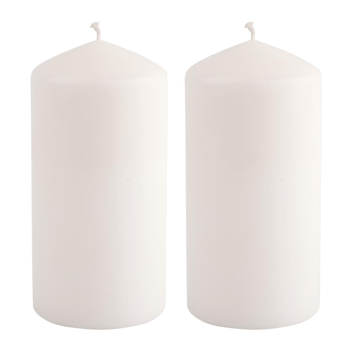 2 bougies cylindriques - Paraffine - Ø 6 x H 12 cm - Blanc
