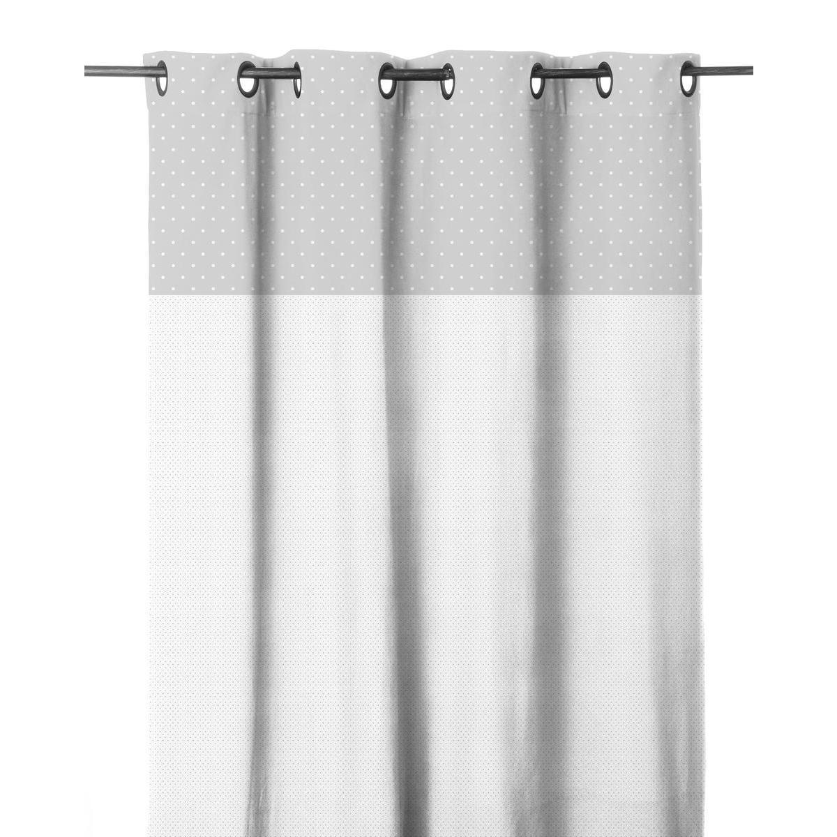 Voilage à œillets à pois - 100 % polyester - 140 x 240 cm - Blanc et gris