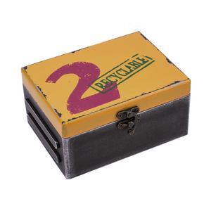 Boîte de rangement Déco Industrielle - Mdf - 16 x 12 x H 8 cm - Noir et jaune