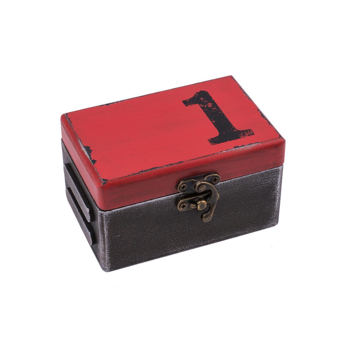 Boîte de rangement Déco Industrielle - Mdf - 12 x 8 x H 6 cm - Noir et rouge